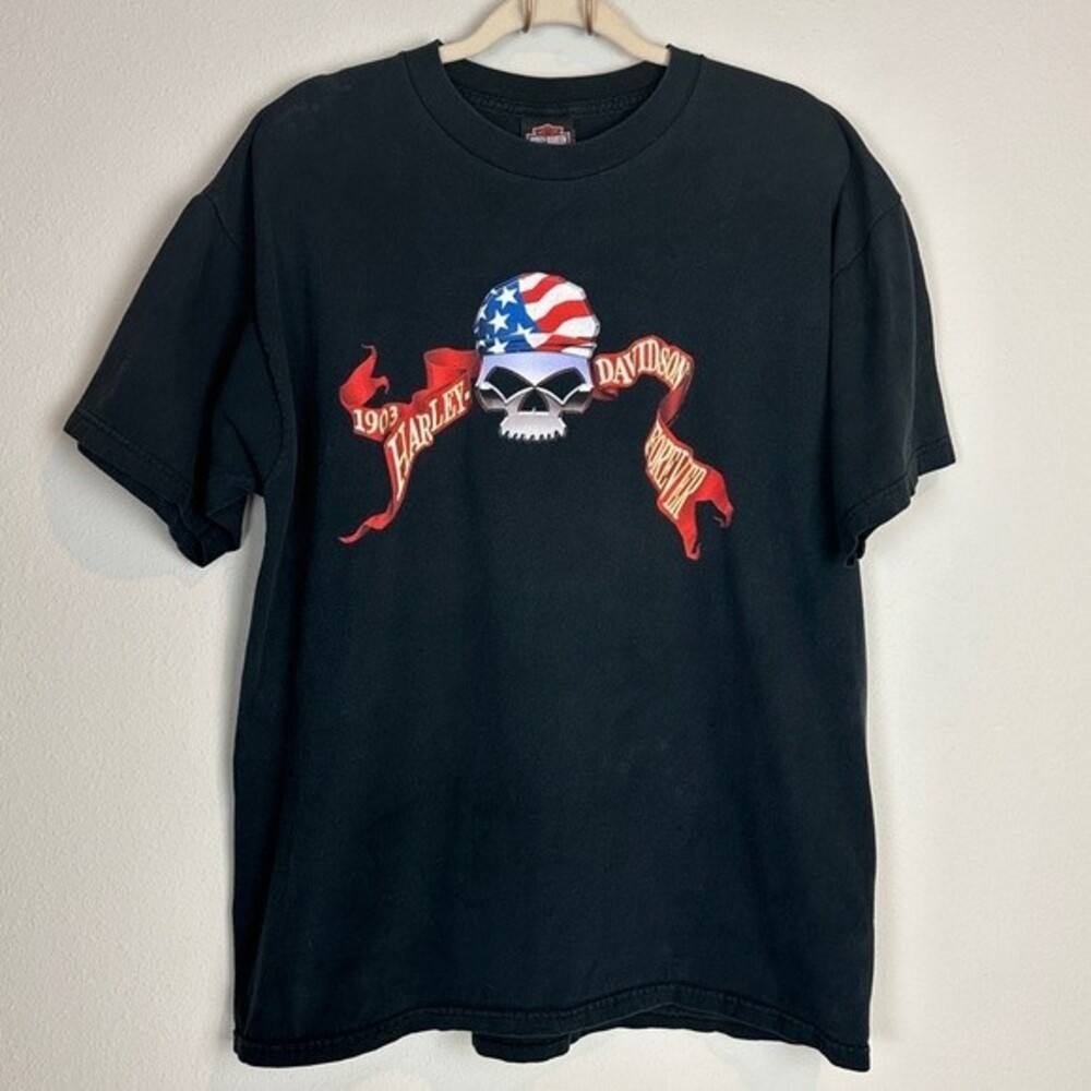 Harley-Davidson Orange Park, Florida Black Skull Double-sided Graphic T-shirt XL